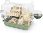 Cycodo 8 in 1 Acrylic Hamster Cage,2-Tier Dwarf Hamster Cage with Wooden Wheel & Hideout,Small Hamster Habitat with Accessories,Clear Pet Mice House(Green,14" L*10" W*11" H) - Image 2
