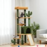 DWVO Cactus Cat Tree for Large Cats: 60" Tall with Self-Grooming Brush, Cute Kitten Climbing Tower for Indoor Kittens with Cat Condo, Top Perch, Basktet, Sisal Scratching Posts, Dangling Ball - Image 2