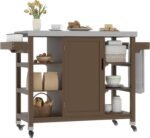 DWVO Outdoor Solid Wood Kitchen Island Grill Cart Movable with Stainless Steel Top and Spice Rack for Patio, Garden, Porch, Balcony, Outdoor Kitchen Island Bar Cart, Easy to DIY Color, Brown - Image 2