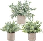 Der Rose 3 Pack Mini Potted Fake Plants Artificial Plastic Eucalyptus Plants Topiaries for Home Office Desk Farmhouse Room Bathroom Decor - Image 2