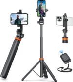 EUCOS 62" Phone Tripod, Tripod for iPhone & Selfie Stick with Remote, Extendable Cell Phone Stand & Ultimate Phone Holder, Solidest Phone Stand Compatible with iPhone/Android - Image 2