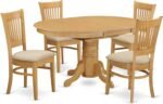 East West Furniture AVVA5-OAK-C 5 Piece Modern Dining Table Set Includes an Oval Wooden Table with Butterfly Leaf and 4 Linen Fabric Kitchen Dining Chairs, 42x60 Inch, Oak - Image 2