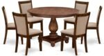 East West Furniture F2MZ7-N04 7 Piece Dining Room Furniture Set Consist of a Round Dining Table with Pedestal and 6 Light Tan Linen Fabric Upholstered Chairs, 48x48 Inch, Antique Walnut - Image 2