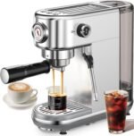 Espresso Machine with Milk Frother, 20 Bar High Pressure Professional Espresso Maker Automatic, Compact Stainless Steel Coffee Machine for Cappuccino, Latte, Gift for Coffee Lover, Dad or Mom, Silver - Image 2