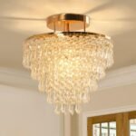 FRIXCHUR 11.8" Crystal Chandelier Gold Crystal Flush Mount Ceiling Light 5 Tiers Raindrops Crystal Pendant Lighting Fixture for Bedroom Hallway Living Room E26 Base - Image 2