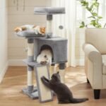 Feandrea Cat Tower, Cat Tree for Indoor Cats, 45.3-Inch Cat Condo with Scratching Post, Ramp, Perch, Spacious Cat Cave, for Kittens, Elderly Cats, Adult Cats, Small Space, Light Gray UPCT141W01 - Image 2
