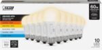 Feit Electric A19 LED Light Bulb, 60W Replacement, Dimmable, Selectable Color Temperatures (2700K-5000K), 800 Lumens, General Purpose Light Bulbs, 15,000-Hour Lifetime, OM60DM/5CCTCA/LED/10, 12 Pack - Image 2