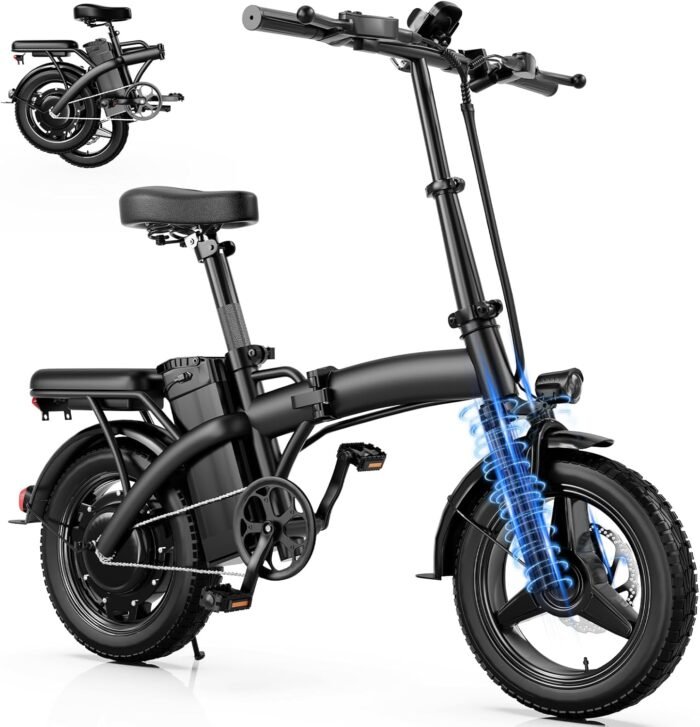 Foldable Electric Bike for Adults and Teens, 500W Motor | 14" Folding Mini Ebike | 23MPH Commuting Electric Bicycle | 48V 12Ah Battery | UL 2849 Certified | 35 Miles PAS Range | 3-Level Pedal Assist - Image 2