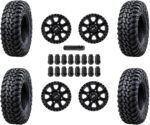 Four 28x10-14 Tusk TERRABITE 8-Ply Radial UTV Tires mounted on Tusk CASCADE Wheels - For POLARIS applications - 4/156 bolt pattern - Includes Lug Nuts (4+3 Wheel Offset, Matte Black) - Image 2