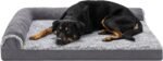 Furhaven Orthopedic Dog Bed for Large Dogs w/ Removable Bolsters & Washable Cover, For Dogs Up to 95 lbs - Two-Tone Plush Faux Fur & Suede L Shaped Chaise - Stone Gray, Jumbo/XL - Image 2