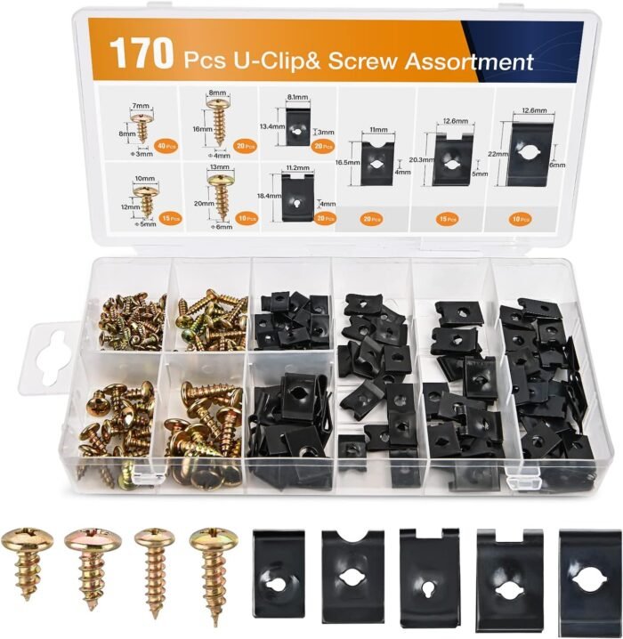 GOOACC 170Pcs Car U-Clip and Screw Assortment Kit 9 Different Sizes Automotive U Nut and Screw Clip Replacement Parts for Dash Door Panel Interior - Image 2