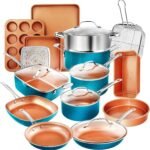 GOTHAM STEEL 20 Piece Copper Pots and Pans Set Nonstick Cookware Set + Complete Ceramic Bakeware Set for Kitchen with Long Lasting Non Stick, Dishwasher/Oven Safe, Non Toxic – Turquoise - Image 2
