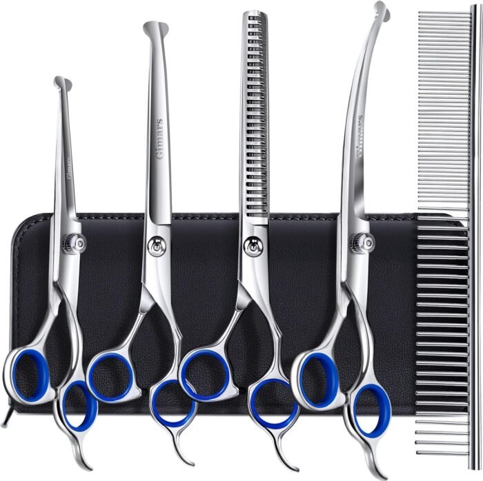 Gimars Titanium Coated Professional 6 in 1 4CR Stainless Steel Dog Grooming Scissors with Safety Round Tip, Heavy Duty Pet Grooming Scissor for Dogs, Cats and Other Animals - Image 2