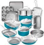 Gotham Steel 20 Piece Pots and Pans Set Nonstick Cookware Set, Pot and Pan Set, Kitchen Cookware Sets, Ceramic Cookware Set, Ceramic Pots and Pans Set, Pot Set, Dishwasher Safe, Aqua Blue - Image 2