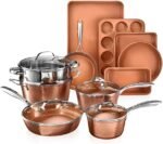 Gotham Steel Hammered 15 Pc Ceramic Cookware Set Nonstick, Deep Copper Pots and Pans Set Non Stick with Bakeware & Deep Fry Pan, Non Toxic PFOA PFOS Free, Induction Oven and Dishwasher Safe - Image 2