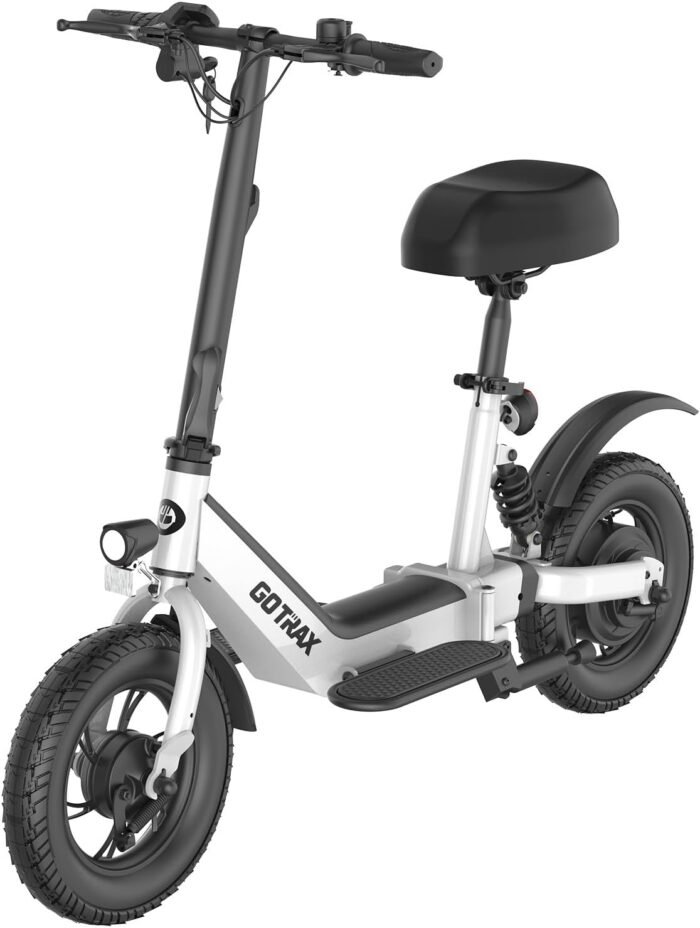 Gotrax A3 Electric Scooter with Seat for Adults, 350W Motor, 15.5MPH Top Speed, Max 9.5 Miles Range, 12" Pneumatic Tire and Height Adujustable Seat, Lightweight and Foldable for Commuting (White) - Image 2