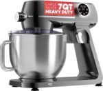 Gourmia Digital Stand Mixer - 7 QT Tilt-Head Kitchen Mixer with LED Timer, 10 Speeds, Stainless Steel Bowl, Attachments Included, 800W, Silver - Image 2