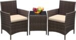Greesum 3 Pieces Patio Furniture Sets Outdoor PE Rattan Wicker Chairs with Soft Cushion and Glass Coffee Table for Garden Backyard Porch Poolside, Brown and Beige - Image 2