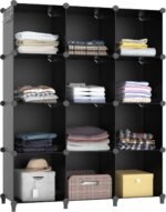 HOMIDEC Closet Organizers and Storage, 12 Cube Storage Organizer, Portable Closet Organization Clothes Shelves for Kids, Closet, Bedroom, Bathroom, Office, Black - Image 2