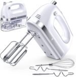 Hand Mixer Electric, 400W Food Mixer 5 Speeds Handheld Blender, 5 Stainless Steel Accessories, Storage Box, Kitchen Blender with Cord for Cream, Cookies, Dishwasher Safe, White - Image 2