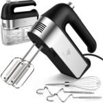 Hand Mixer Electric, 450W Kitchen Mixers with Scale Cup Storage Case, Turbo Boost/Self-Control Speed + 5 Speed + Eject Button + 5 Stainless Steel Accessories, For Easy Whipping Dough,Cream,Cake - Image 2