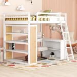 Harper & Bright Designs Full Size Loft Bed with Desk and Drawer, Wood Full Loft Bed with Desk,Shelves and Cabinet Underneath, High Loft Bed Full with Storage for Kids, Boys,Girls,Teens (White, Full) - Image 2