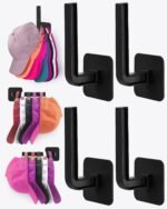 Hat Rack for Hat Storage (4-Pack), Multi-Purpose Hat Organizer, Strong Adhesive Hat Hooks for Wall Organizer for Baseball Caps, Two Mounting Options Hook, Black - Image 2