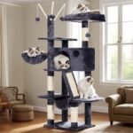 Hey-brother Cat Tree, 53 inch Cat Tower for Indoor Cats, Cat House with Padded Platform Bed, Toy Balls, Large Cozy Condo, Hammocks and Sisal Scratching Posts, Smoky Gray MPJ019-SG - Image 2