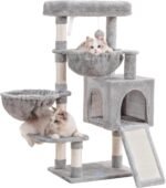Hey-brother Cat Tree, Cat Tower for Indoor Cats, Cat House with Large Padded Bed, Cozy Condo, Hammocks, Sisal Scratching Posts, Big Scratcher, Light Gray MPJ006SW - Image 2