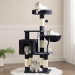 Heybly Cat Tree with Toy, Cat Tower Condo for Indoor Cats, Cat House with Padded Plush Perch, Cozy Hammock and Sisal Scratching Posts, Smoky Gray HCT004SG - Image 2