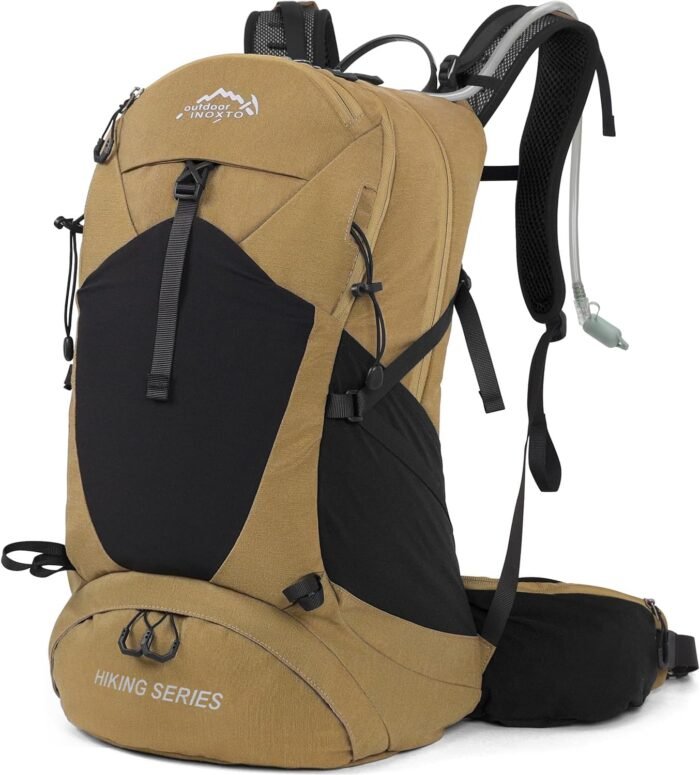 Hiking Backpack, Waterproof Hiking Daypack with 3L Water Bladder and Rain Cover, Lightweight Travel Camping Backpack for Men Women (Khaki) - Image 2