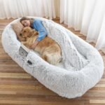 Human Dog Bed - 71"x45"x12" Fits You & Pets, Washable Faux Fur, Orthopedic, Plump Pillow, Blanket, Strap - Grey - Image 2