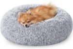 JOLLYVOGUE Small Dog & Cat Beds for Indoor Cats, Donut Cuddler Warming Soft Dog Beds with Anti-Slip Bottom, Round Calming Fluffy Plush Faux Fur Cushion Bed for Small Medium Dogs (20", Smoke Grey) - Image 2