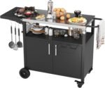 JY QAQA Outdoor Grill Cart with Storage,Patio Kitchen Island Outdoor Grill Table with Wheels,BBQ Cart Movable Pizza Oven Table Stand, Storage Cabinet, Foldable Tabletop, (Black) - Image 2