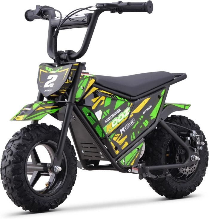 KOOZ 24V 250W Electric Dirt Bike - High Performance Kids Electric Motorcycle with 2-Speed Modes Up to 10 MPH & 7.5 Miles Long-Range, 12/13" Fat Tire Dual Disc Brakes Gift for Kids 3-7, Green - Image 2