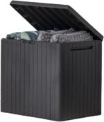 Keter City 30 Gallon Resin Outdoor Storage Box and Patio Furniture Side Table for Pool and Garden Accessories, Dark Grey - Image 2