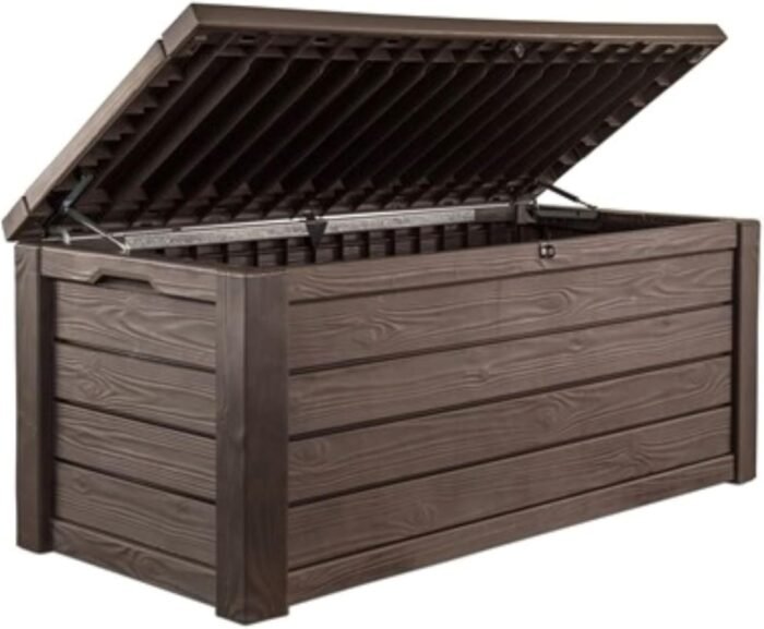 Keter Westwood 150 Gallon Deck Box Organizer, Doubles as 2-Person Bench Seat, Brown – Large Resin Outdoor Storage and Seating with Lockable Lid for Garden, Pool, and Patio - Image 2