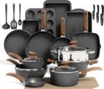Kitchen Academy 30Pcs Pots and Pans Set Non Stick - Induction Black Cooware Set, Nonstick Granite Cookware and Bakeware Sets, PFOA&PFOS-Free, Non Toxic Healthy Kitchen Cooking Pans Set - Image 2