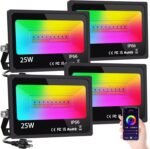 LED Flood Light Outdoor 25W, 250W Equivalent 2500LM, RGB Color Changing FloodLights by App Control, DIY Scenes - Timing - Dimmable Bright White Light 2700K-6500K, Uplights for Events, US-3 Plug - Image 2