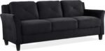 Lifestyle Solutions Harrington Sofa Upholstered Microfiber Fabric Curved Arms, Black - Image 2