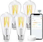 Linkind E26 Smart Edison Bulbs, 2700K-6500K Tunable WiFi Edison Bulbs with Remote Control, 8W 60W Equivalent Dimmable ST19 (ST58) Vintage Light Bulbs 800lm, Compatible with Alexa & Google Home, 4-Pack - Image 2
