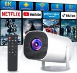 Mini Projector with WiFi and Bluetooth, Portable Outdoor Movie Projector Supports 4K/8K with Android System, Smart Proyector for Home Theater, Business Presentation, Gmaing - Image 2