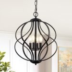 Modern Black Chandelier for Dining Room, 4 Lights Geometric Chandeliers, Sphere Chandelier Industrial Large Pendant Light Fixtures Hanging for Kitchen, Entryway, Foyer, Stairs - Image 2