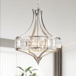 Modern Crystal Chandelier Brushed Nickel, Round Pendant Lighting Fixtures, 15.7" Height Adjustable Farmhouse Ceiling Light for Living Room, Kitchen Island, Dining Room - Image 2