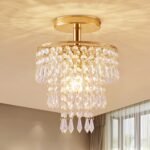 Modern Mini Crystal Chandelier, 3-Tier Raindrops Design Small Chandelier Light Fixture, Flush Mount Ceiling Light Fixture for Bedroom, Hallway, Living Room - E26 Base, Chandelier for Bedroom (Gold) - Image 2