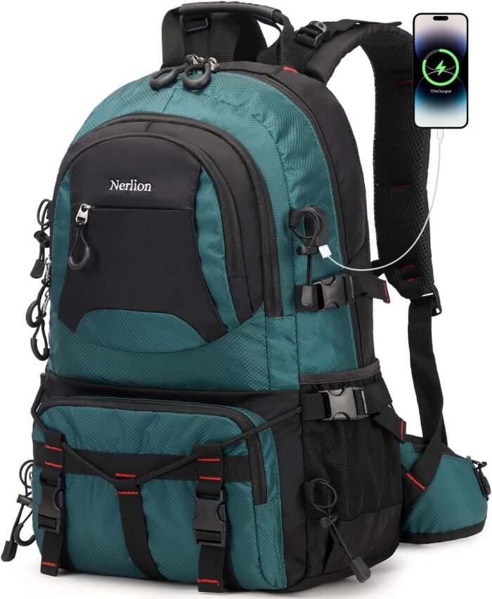 Nerlion 40L Hiking Backpack Travel Backpack for Men Women Camping Waterproof Outdoor Hiking Daypack Lightweight Backpack (Dark Green) - Image 2