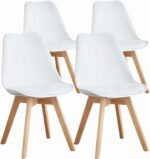 OLIXIS Set of 4 Dining Kitchen Mid-Century Modern Chairs with Wood Legs and PU Leather Cushion for Living Room Bedroom Outdoor Lounge, White - Image 2