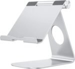 OMOTON Tablet Stand Holder Adjustable, T1 Desktop Aluminum Tablet Dock Cradle Compatible with iPad Air/Mini, iPad 10.2/9.7, iPad Pro 11/12.9/13, Samsung Tab and More Up to 13 inch, Silver - Image 2