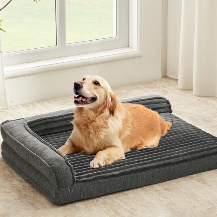 Orthopedic Dog Beds for Large, Medium Dogs, Waterproof Egg Foam Dog Sofa Bed with L Bolster Sides, Washable Large Pet Bed with Removable Cover & Non-Slip Bottom, 36 x 23 inch, Gray - Image 2