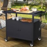 Outdoor Grill Table with Storage, Movable Grill Cart, Outdoor Kitchen Island Prep Stand Station,Blackstone Griddle Stand, BBQ Serving Cart Rolling Bar Cart with 4 Utensil Hooks - Image 2